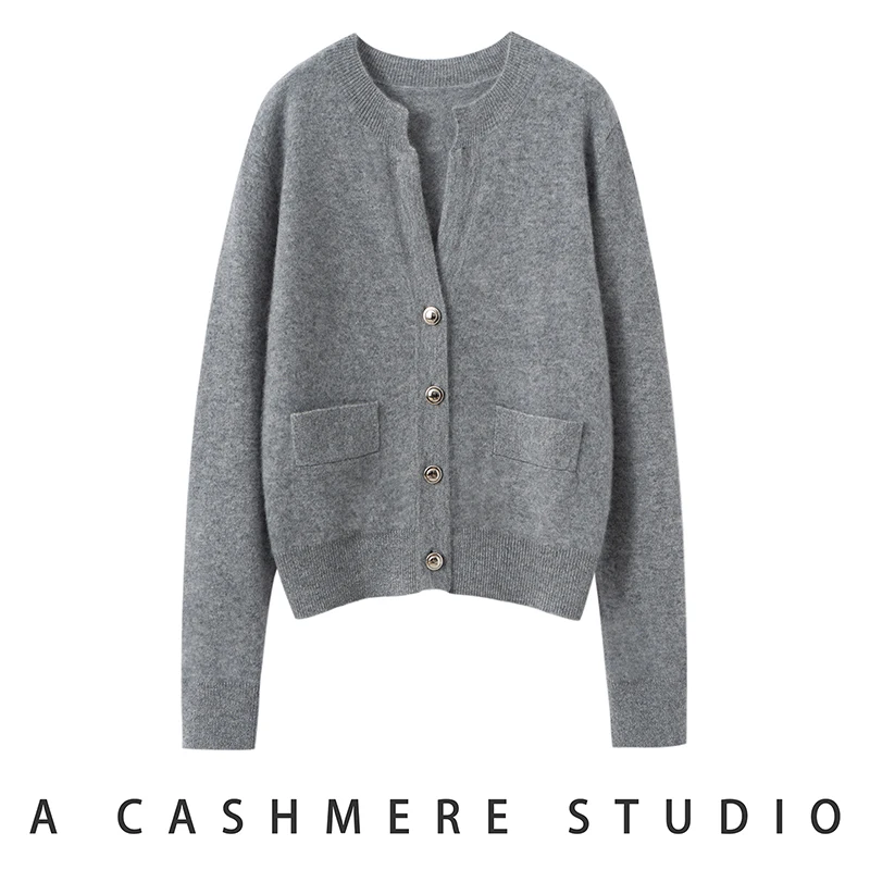 

New Women's Deep V-neck Cardigan Cashmere Sweater Autumn Winter Office Lady Classic 100% Cashmere Knitwear Pockets Clothing Tops