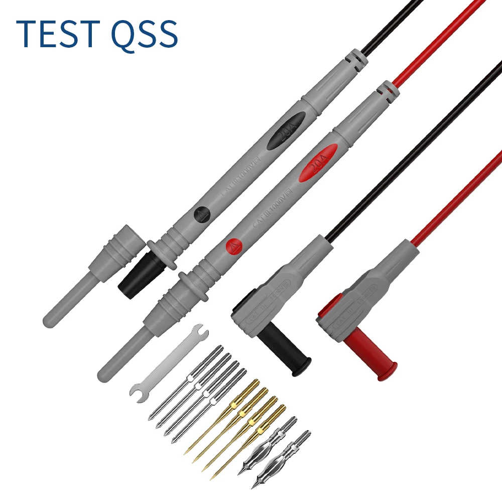 QSS Multimeter Test Leads Kits with Replaceable Needle Probes 6mm U-shaped Plug 4MM Banana Plug Cable 1000v 20A J30055B