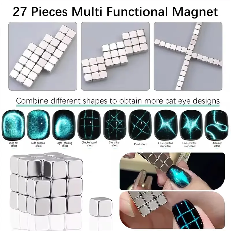 5mm 9mm Cubo magnetico Nail Art Cat Eye Scacchiera Starlight Nail Attrazione magnetica Magneti Set Manicure Strumenti multifunzione fai da te