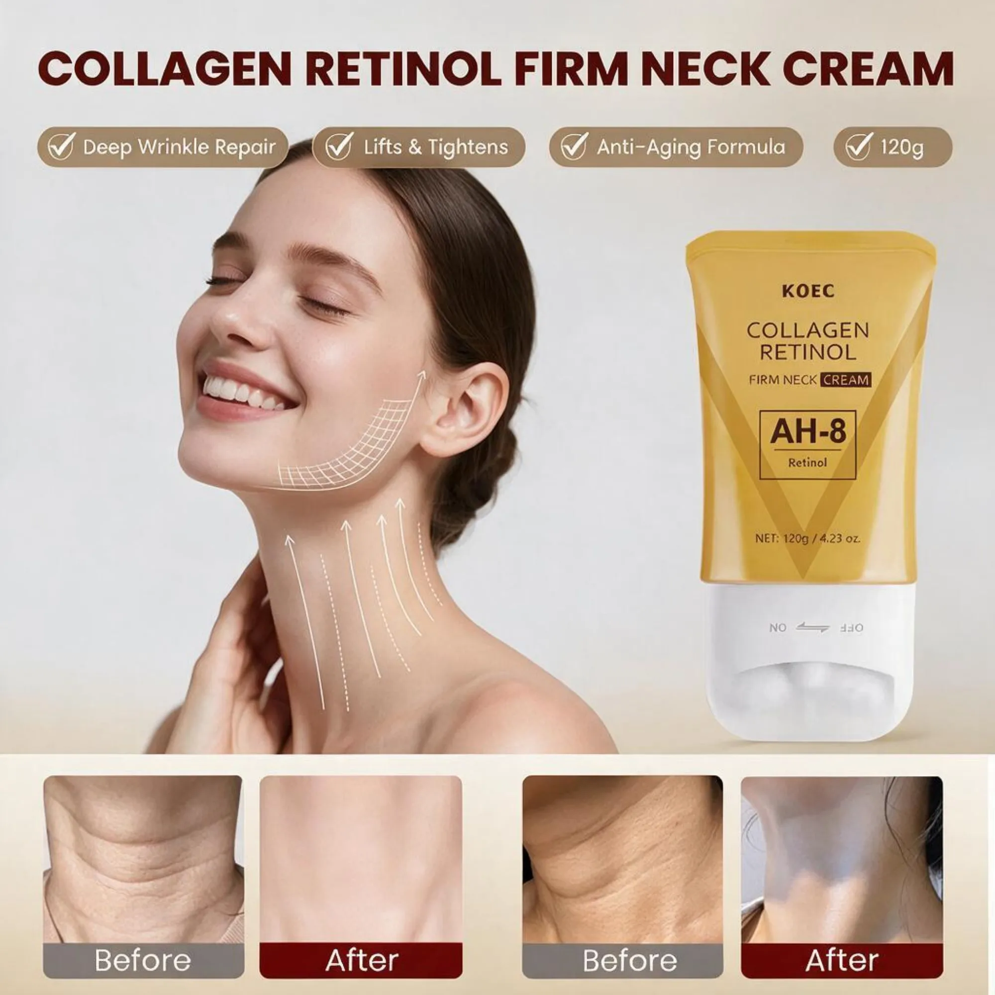 2026 New AH‑8 Firming Neck Cream, Deep Hydrating Neck Treatment, Help Smooth the Look of Neck Lines & Sagging‑Looking Skin, Enhance Elastic‑Looking Complexion, Nourishing Anti‑Aging Skincare for Men & Women