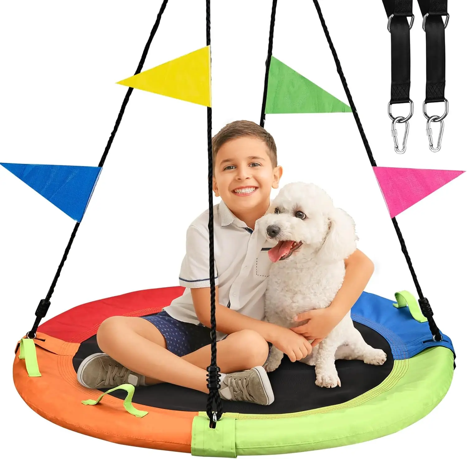 

40 Inch 900lbs Capacity Saucer Swing with Adjustable Straps, Multicolor Round Disc for Outdoor Backyard