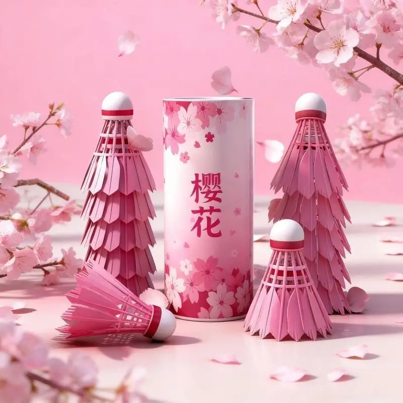 12Pcs Sweet Cherry Blossom Pink Badminton Shuttlecocks Nylon Training Shuttlecock For Indoor Outdoor Sports Practice Game