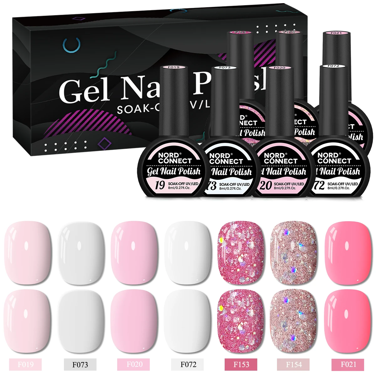 

Набор из 7 розовых блестящих светоотражающих лаков для ногтей, полупостоянный погружной светодиодный гелевый набор для укрепления ногтей