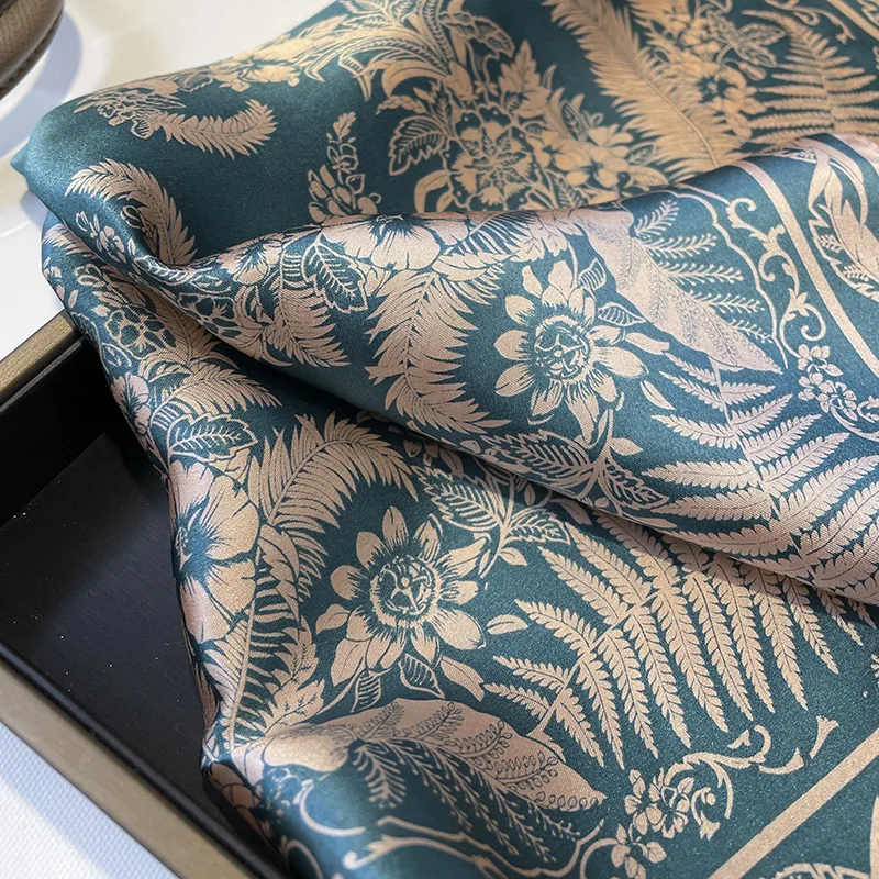 100% Silk 2023 Autumn Small Square Towel Korean Style Scarves Female New Dustproof Kerchief Luxury Brand Leopard Print Shawls