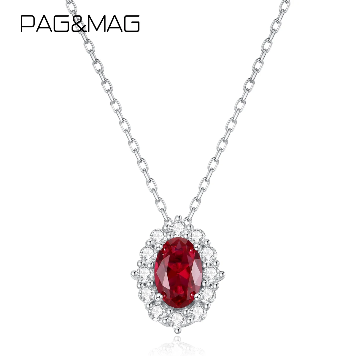 

PAG&MAG 925 Silver Classic Red Gemstone Necklace With Zircons Elegant Charm Dangle Chains Jewelry for Women Wedding Party Gifts