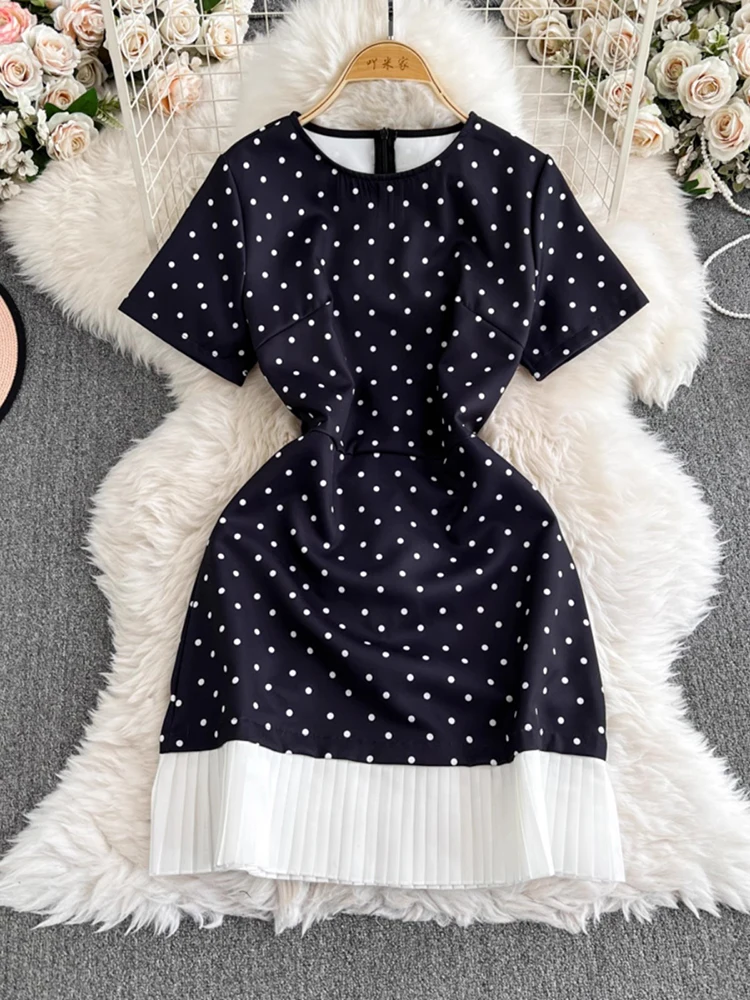 Mulheres mini vestido de verão moda feminina vintage bolinhas impressão festa vestidos pretos 2025 verão manga curta dot vestido casual
