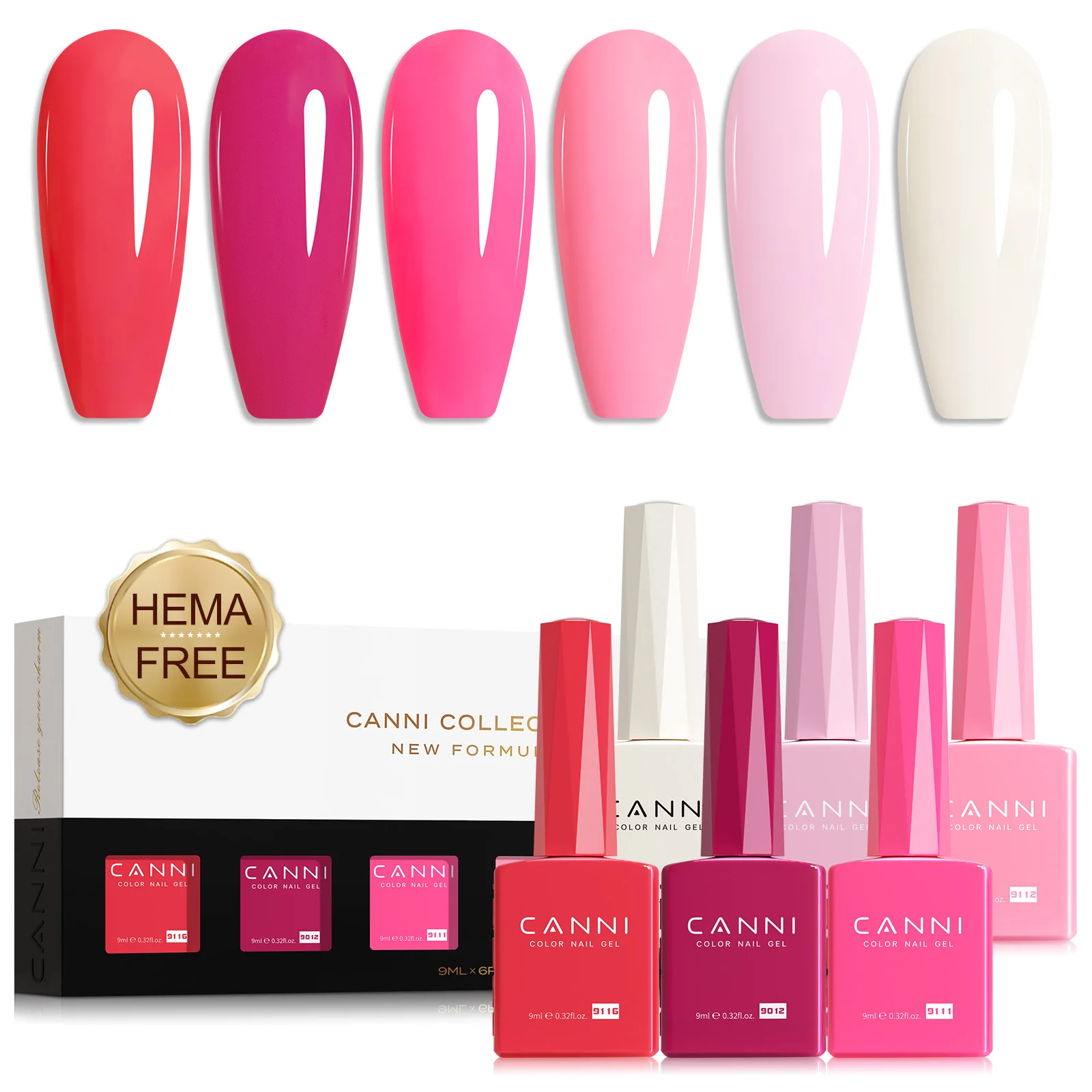 

CANNI Nail Gel Polish Kit HEMA FREE Self Levelling Soft Status Soak Off UV LED Gorgeous Color Semi Permanent Varnish 6pcs/kit