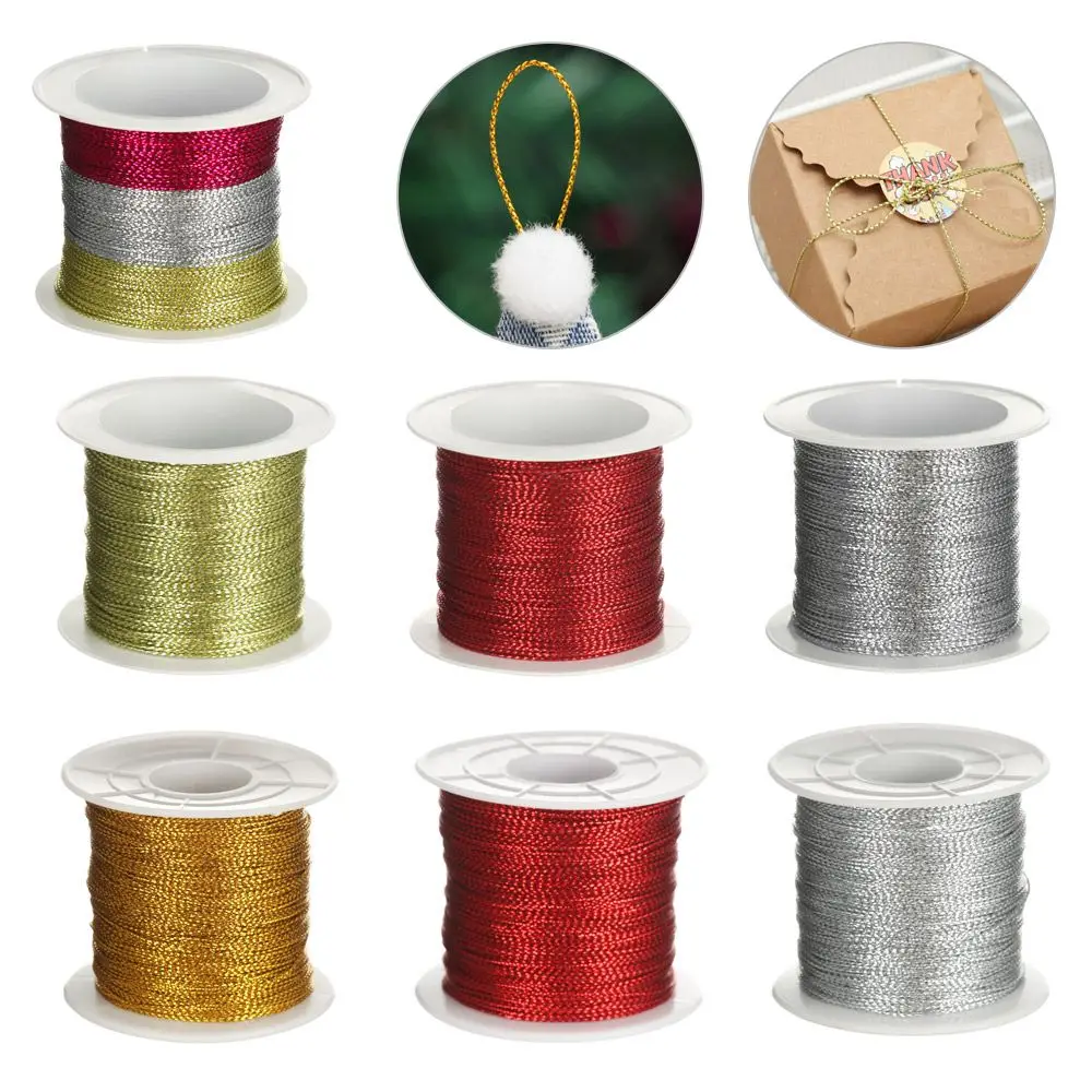 Gold Silver Red Gift Box Decor Bracelet Making Tying Rope Packaging Thread Metallic Cord Tinsel String Christmas Strap Ribbon