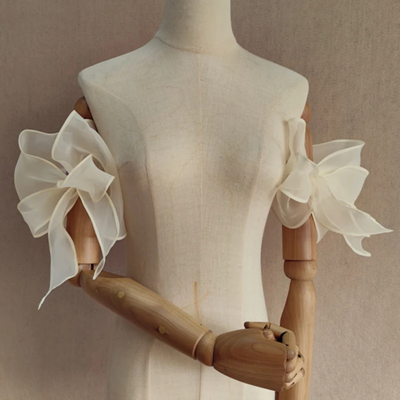 1 زوج الزفاف كم انفصال القوس الأورجانزا المرأة فستان الزفاف فستان الحفلات اكسسوارات الفتيات العروس شال الساتان رقيق القوس