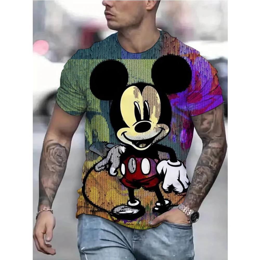 Men Disney Mickey Mouse Print T-Shirt Summer Boy Street Fashion Casual Sports Loose O Neck Quick Dry Short Sleeve Clothing Kid image 2