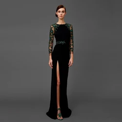 2089 New Arrival Black Velvet Long Sleeves With beaded Mermaid vestidos de fiesta  فساتين سهره evening dresses فستان العيد