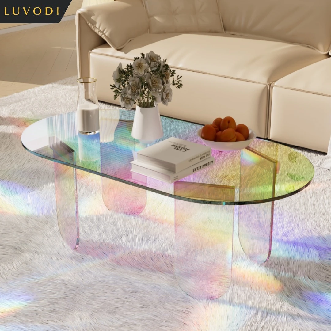 LUVODI Iridescent Clear Acrylic Coffee Table Shatterproof Living Room Sofa Side End Table for Lounger Room, Homes, Offices Decor