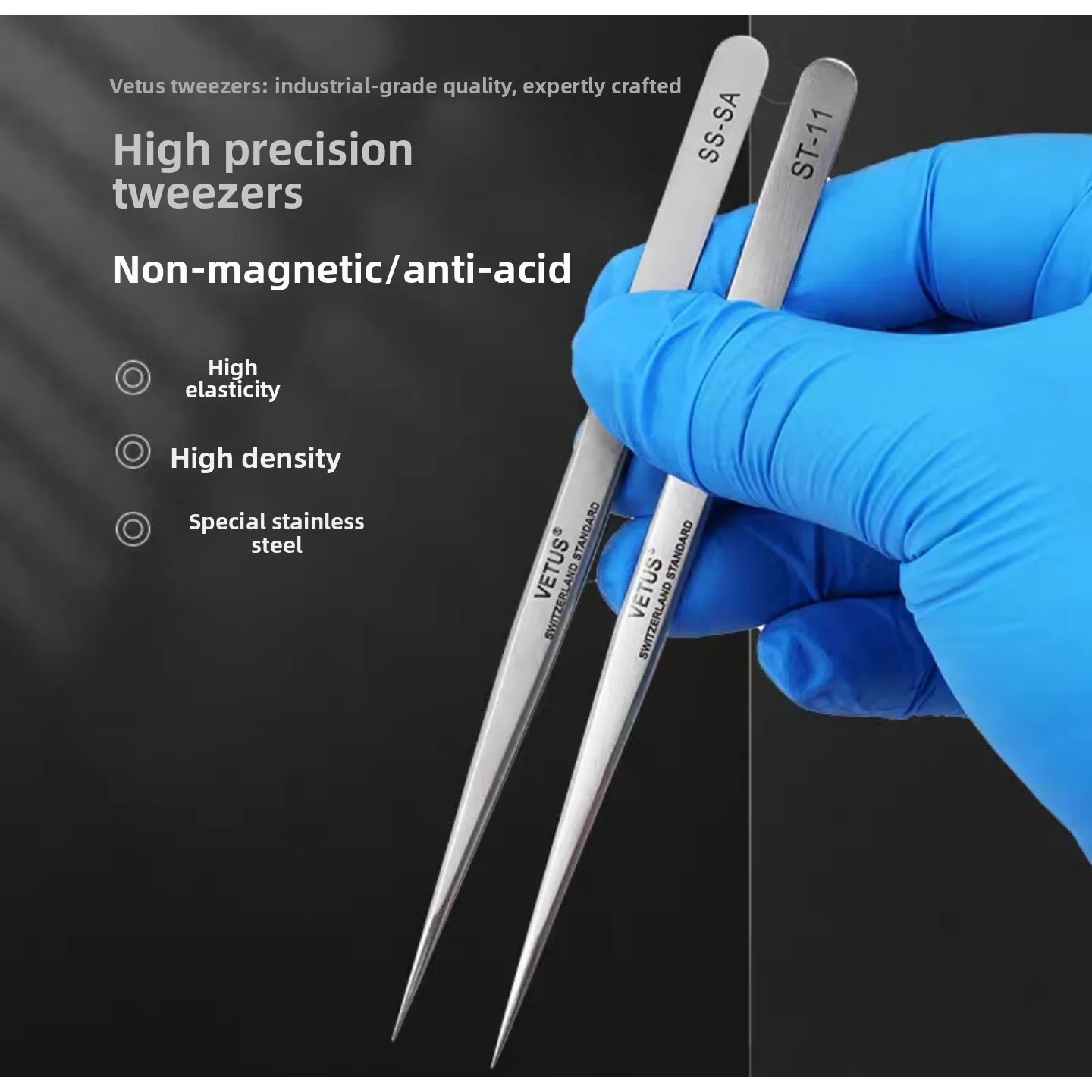 High Quality Vetus ST Stainless Steel Anti-magnetic Precision Tweezers Set for Professional Eyebrow Shaping and Watch Repair