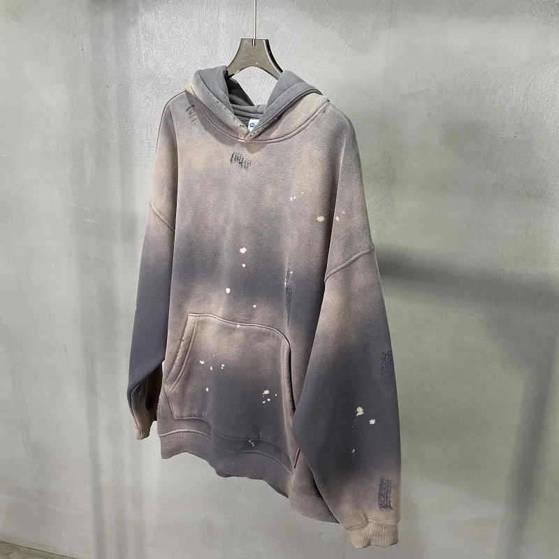 Street Wear gesprenkelte Tinte gerieben Kapuzen pullover mit Kapuze Mode Sinn Distressed Wintermantel Herren und Damen Baggy Wasch kleidung – Detail 16
