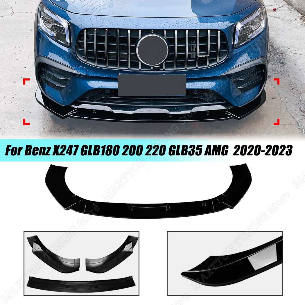 For Mercedes Benz X247 GLB180 200 220 GLB35 AMG 2020-2023 Pre-facelift Front Bumper Splitter Lip Spoiler Guard Kit Gloss Black