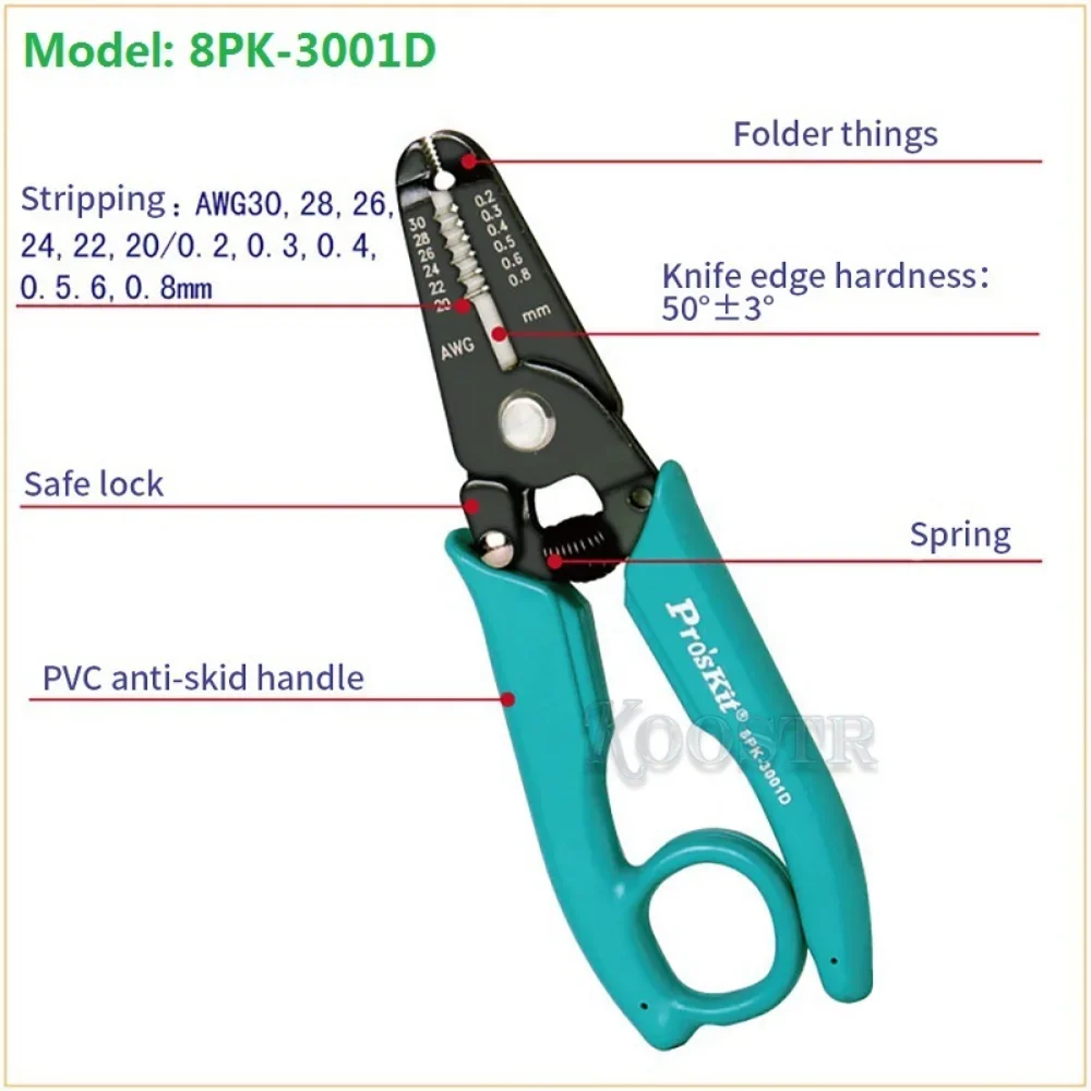 Pro'sKit 8PK-3001D 8PK-3002D high quality electronic wire stripper cutting pliers (AWG 30/28/26/24/22/20 precision pliers