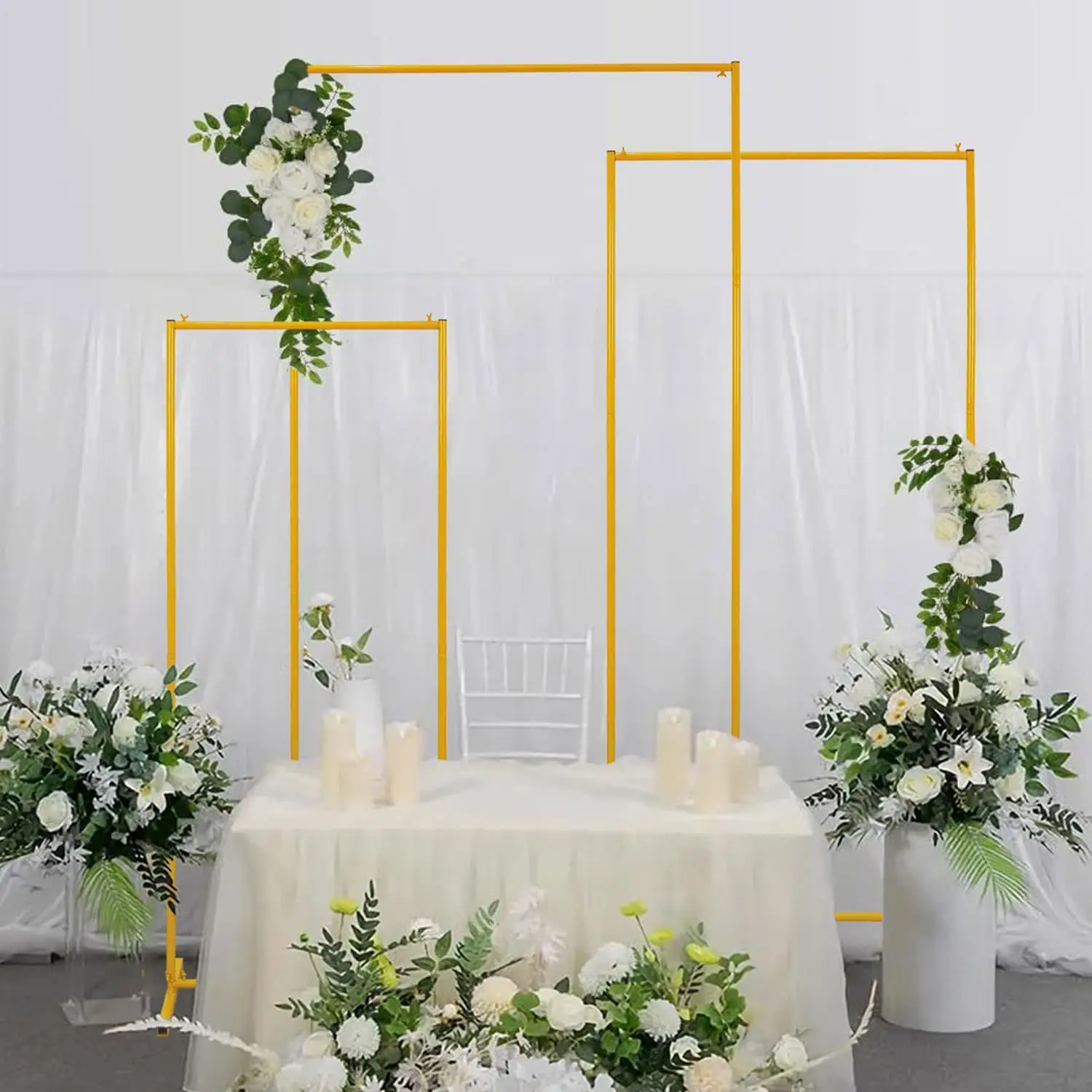 Square Wedding Arch Backdrop Stand 3PCS 6.6/5.9/4.9FT Metal Balloon Arch Frame for Wedding Ceremony Baby Shower Birthday Party Indoor Outdoor Decor