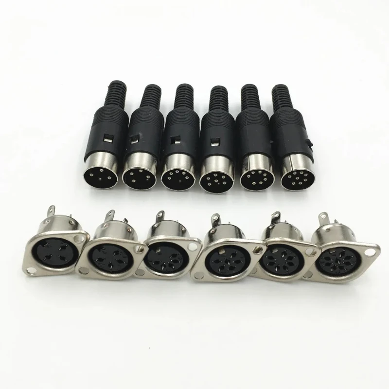 

5Sets DIN 3 4 5 6 7 8 Pin DIN Male Plug with Plastic Handle + Female Socket Hulled Panel Mount Chassis Connector Soldering Iron