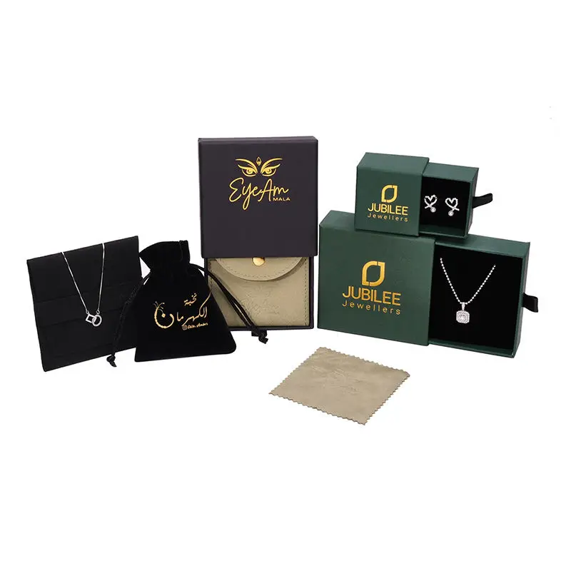 50pcs Customized Paper Drawer Box Jewelry Packaging Bags Ring Earrings Necklace Bracelet Gift Jewelry Packaging Boxes With Handl