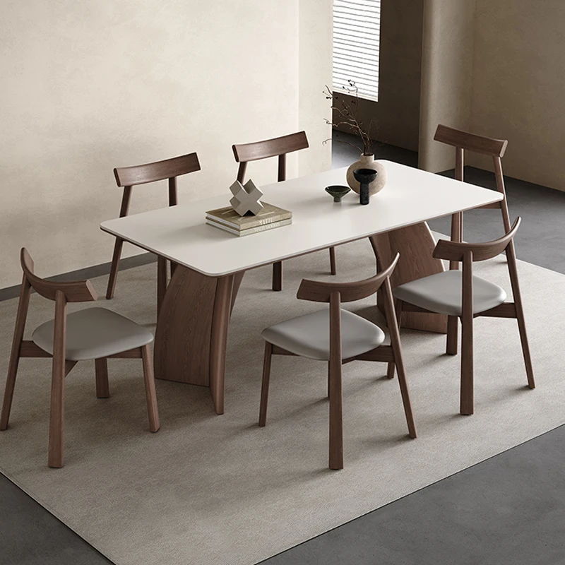 

&c Modern Italian Style Solid Wood Rock Board Dining Table Simple Matte Rectangular Design for Small Apartments Minimalist
