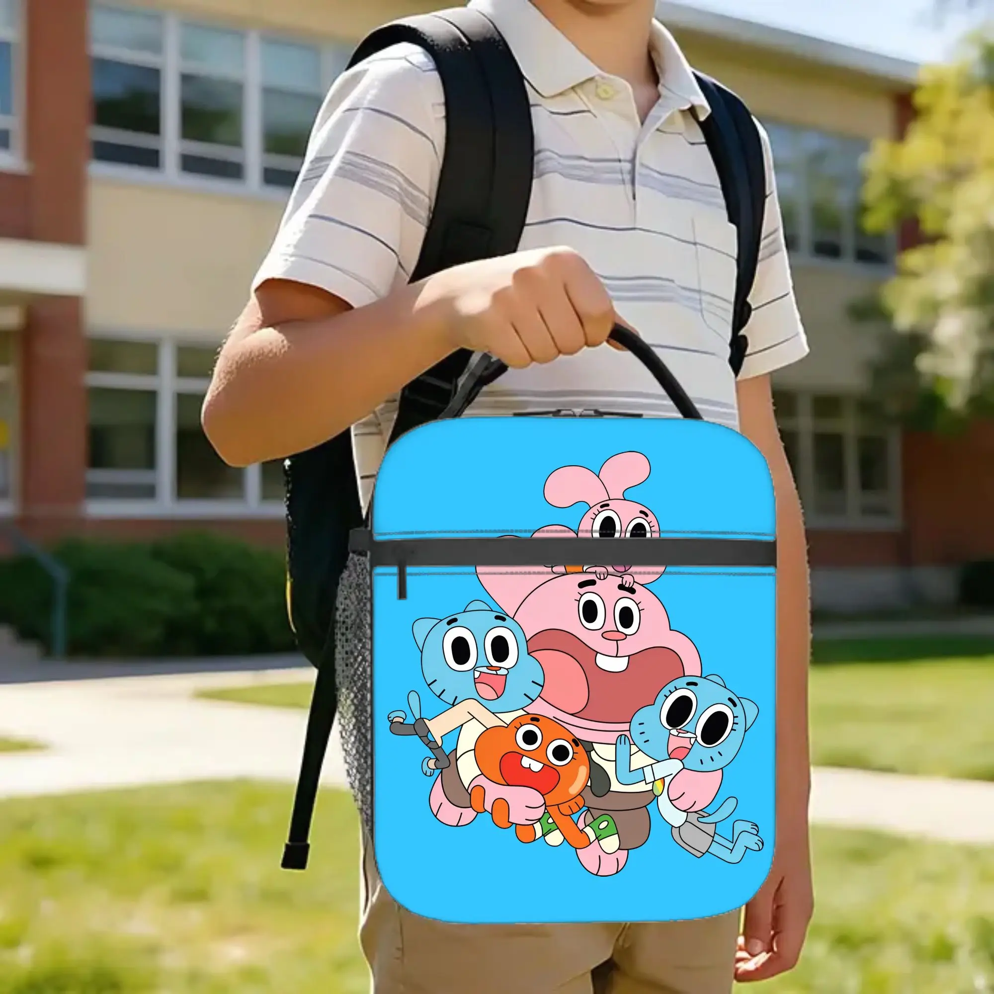 Gumballs  Cartoon  Insulated Lunch Bags Cooler Bag Reusable,Meal Container Video Game High Capacity Lunch Box Tote College