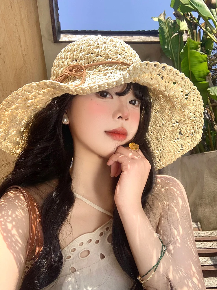 

Летняя пляжная шляпа с защитой от солнца, полая шляпа Fierman, складная повседневная шляпа с большими полями для женщин, дорожная шляпа