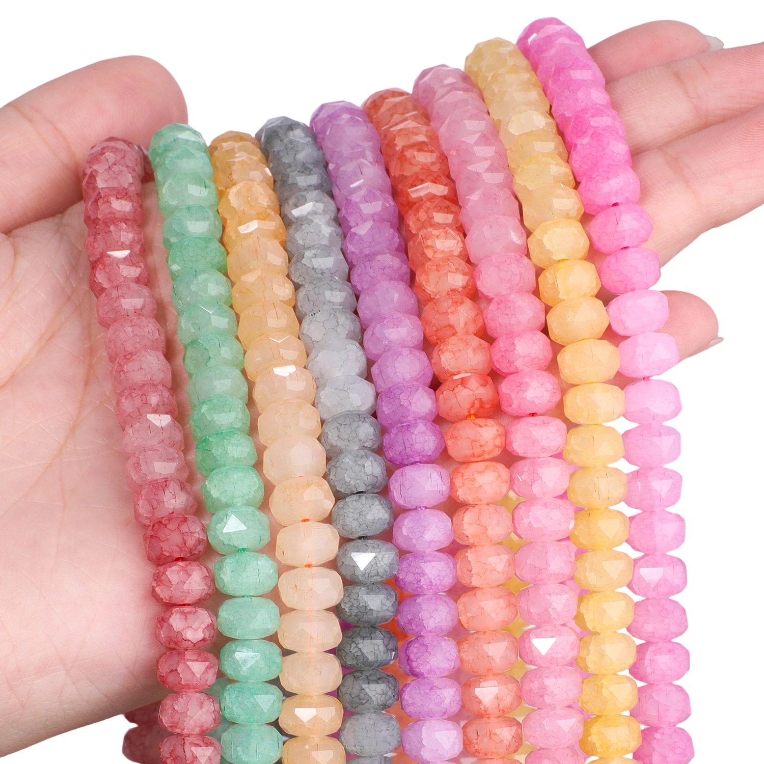 8x5mm Colored Faceted Ice-Crack Wheel Shape Crystal Glass Beads for Fashion Jewelry Making DIY Earrings Bracelet Necklace