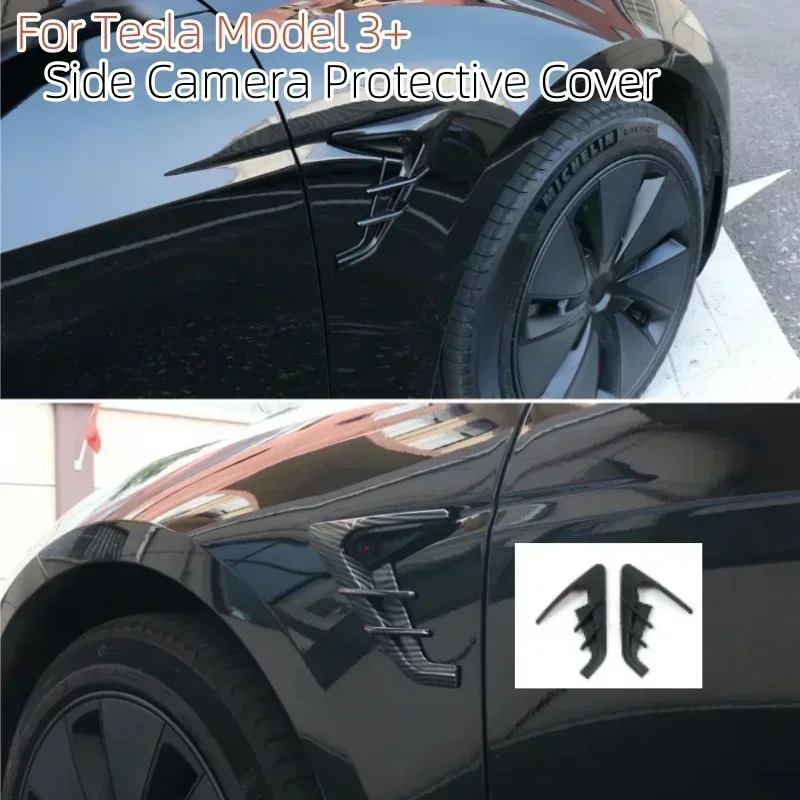 2pcs For Tesla Model Y/3 Highland 2024 Car Side Wing Panel Cover Spoiler Thunder Side Sign Carbon Fiber Dust Cover Camera Flanks