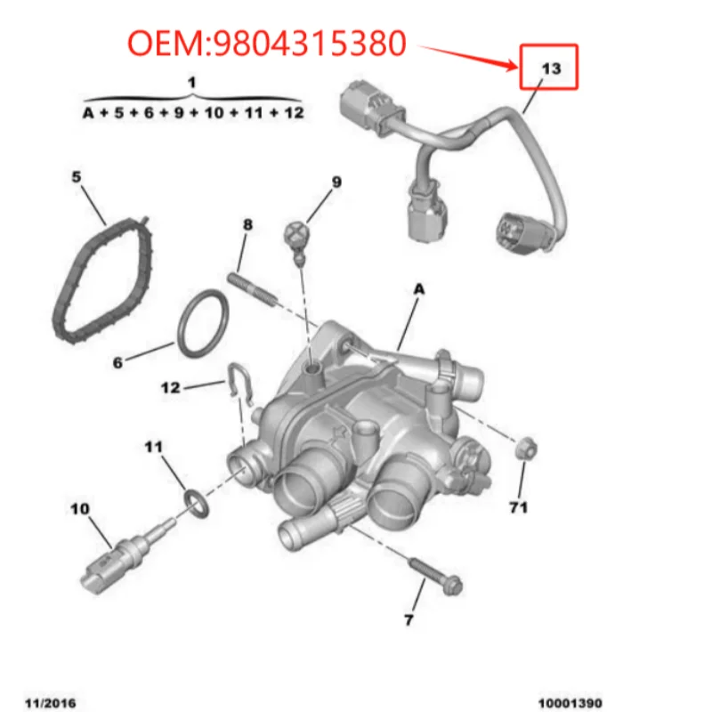 9804315380 12517646145 for Peugeot 207/308 Citroen C4/C5 temperature sensor cable transmission harness connector