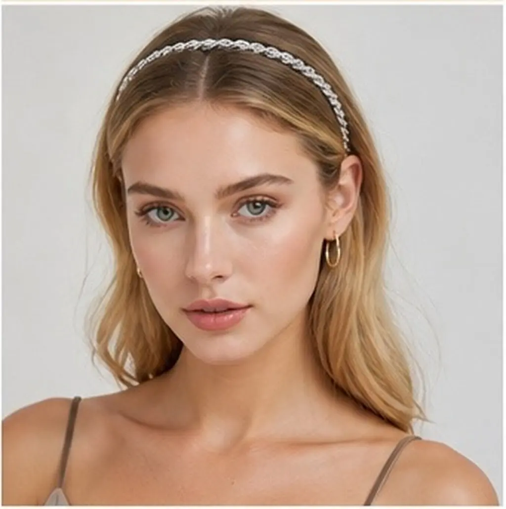 2Pcs Metal Chain Headband Fashion Hair Hoops Women Twisted Elegant Headwear Party Prom Pageant Birthday Gift Photo Prop