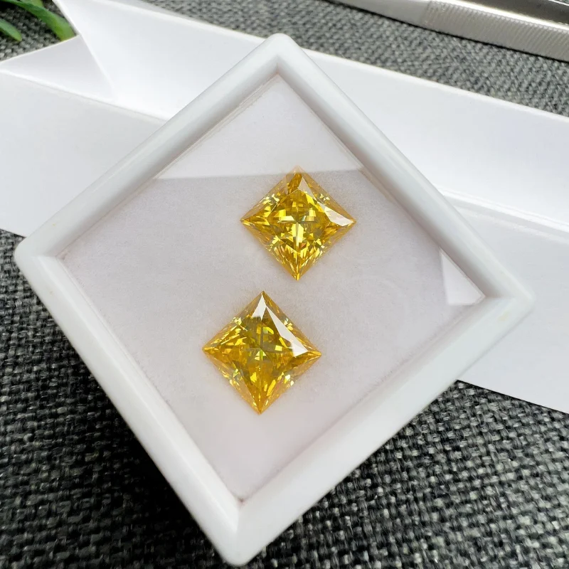 Princess Cut Golden Yellow Moissanite Loose Stone with GRA Certificate VVS1 Gemstone Charms Beads for DIY Jewelry Making Rings