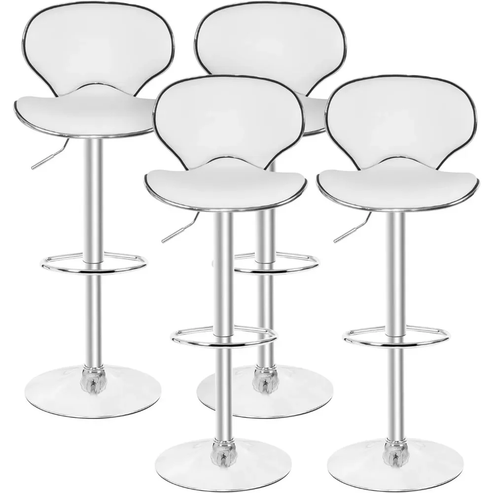 

Faux Leather Adjustable Swivel Dining Counter Bar Stools Chrome Curved Seat Chair Set of 4