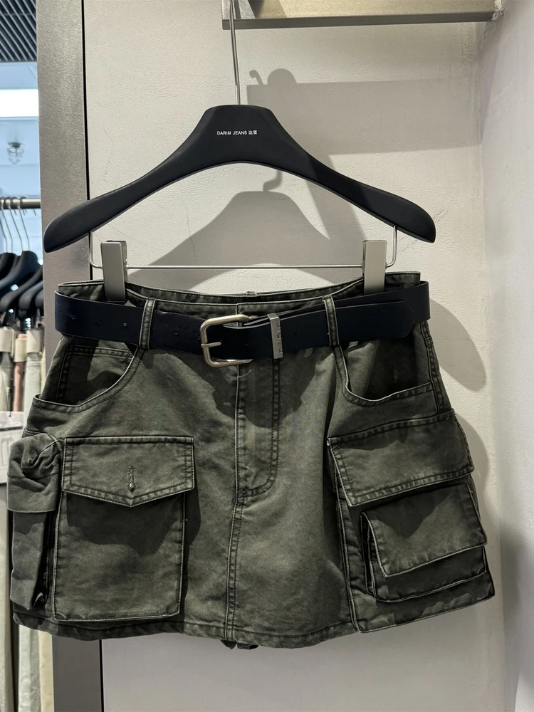 High Waist Denim  Skirt with Pockets Women's Summer 2025 Anti-Light Walking Short Skirt Half Body Skirt Korean Style Commute