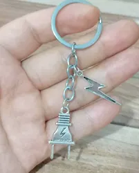 Lightning Electric Plug Key Ring Metal Key Chain Ladies Men Car Hanging Punk Jewelry Gifts