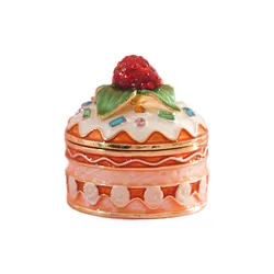 Strawberry Cake Trinket Boxes Hinged Crystal Jeweled Enamel Trinket Jewelry Box Collectibles Gifts