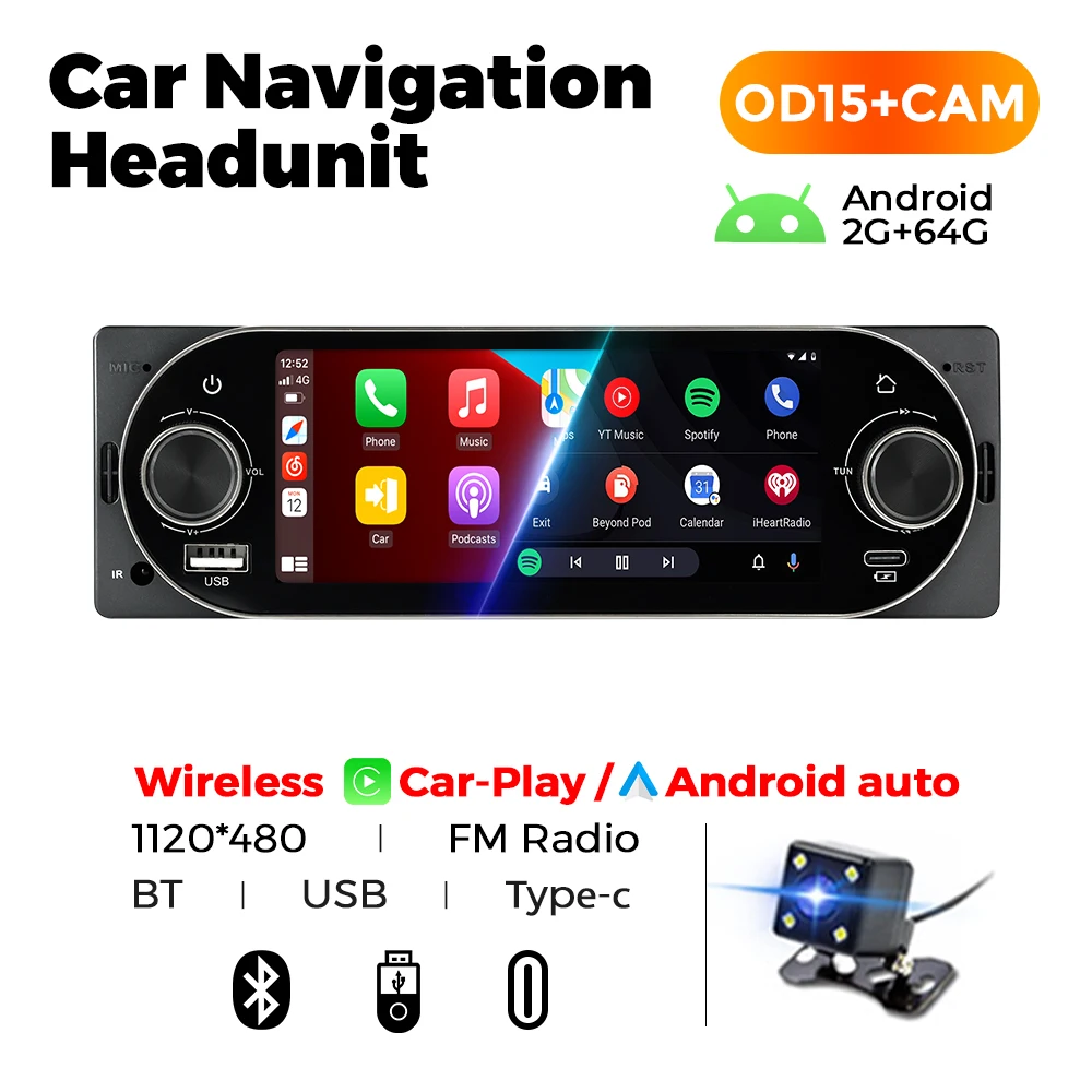 NAVIFLY 5.2“ 32GB Auto FM-radio HD Multimediaspeler Voor Mazda VW Citroen Ford Peugeot Renault Volvo Draadloze Carplay Auto BT USB - afbeelding 1
