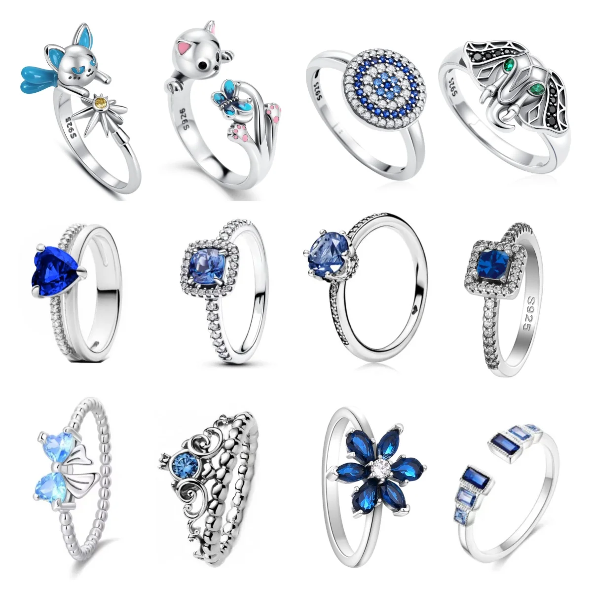 Blue 925 sterling silver ring, women's fashion original jewelry accessories, elephant snowflake butterfly wedding gift Patry