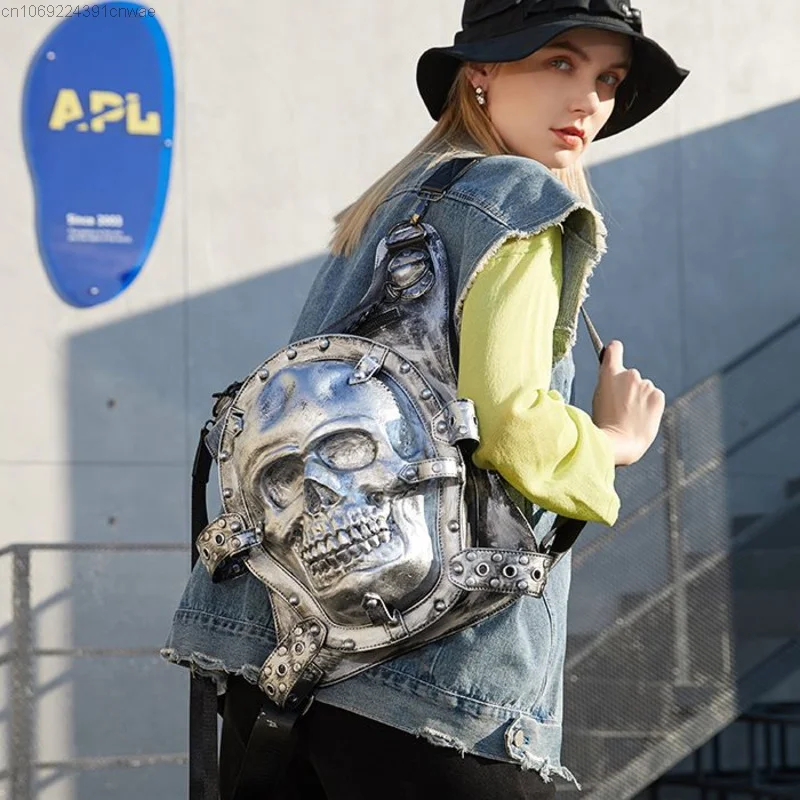 Punk Skull Y2k Backpack Hip Hop Japanese Trendch 2023 Fashion Stylish Travel 3D PU Bag Y 2k Gothic Aesthetic Backpacks Halloween image 2