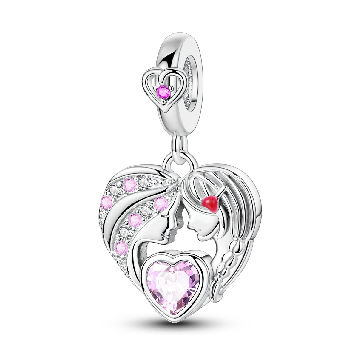 

Charm 925 Sterling Silver Heart Mother Daughter Affection For Woman Original Pendant Female Jewelry