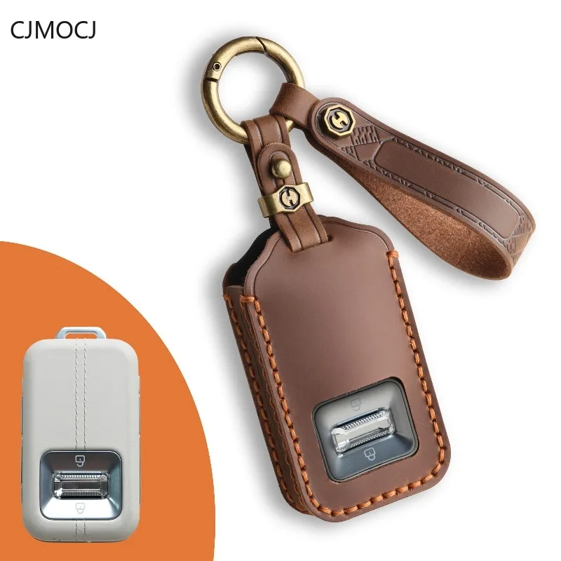 

Premium Genuine Leather Key Cover Case for Zeekr 9X (2026) - Transparent Style Full Wrap Protective Key Fob Shell Keychain