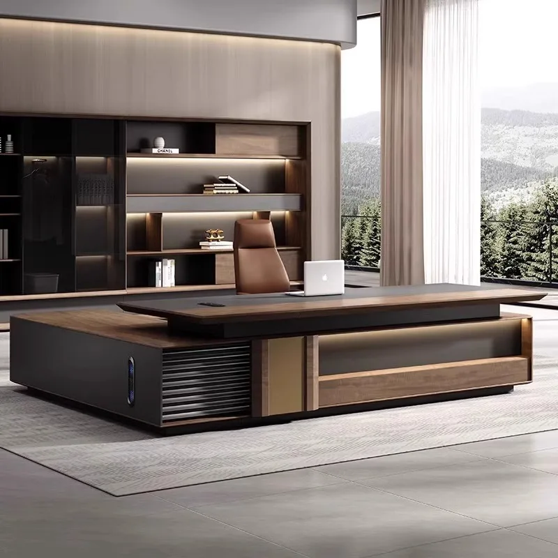 Desk with side cabinet, office table and chair combination set, president's desk office furniture