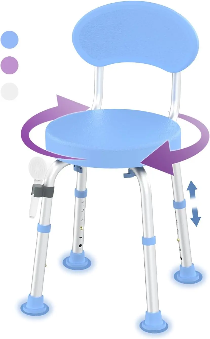 

360° Swivel Shower Chair with Backrest, Adjustable Height for Elderly and Disabled, Non-Slip Bath Transfer Bench (Blue)