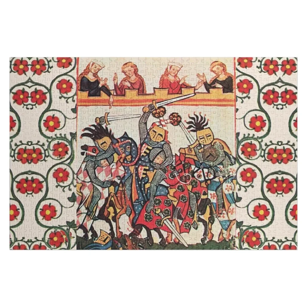 

MEDIEVAL TOURNAMENT, FIGHTING KNIGHTS WITH DAMSELS AND RED WILD ROSES Jigsaw Puzzle Customized Photo Custom Jigsaw Puzzle