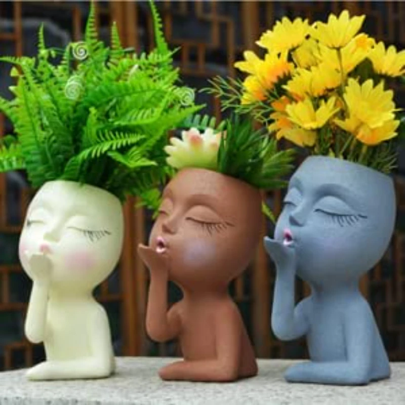 

Girls Head Face Flowerpot Resin Human Vase Garden Flower Pots & Planters Macetas Y Jardineras De Jardín Home Decoration Outdoor