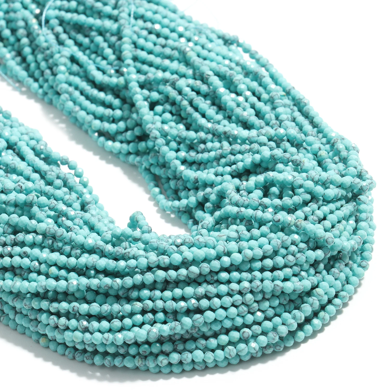 Großhandel Facettierte 2 3 4mm Naturstein Blaue Türkis-Perlen Runde Kleine Lose Perlen für Schmuckherstellung DIY Armbänder Halsketten – Detail 1