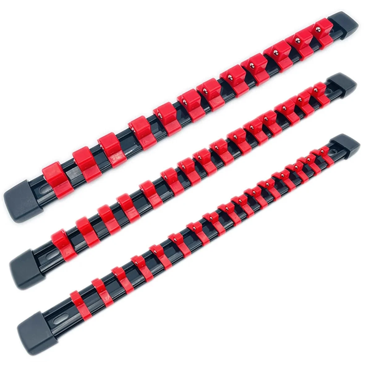 AT02-3 PCS Socket Organizer 1/2 3/8 1/4 Inch Drive Socket Rail Holders Socket Wrench Storage Rack Red
