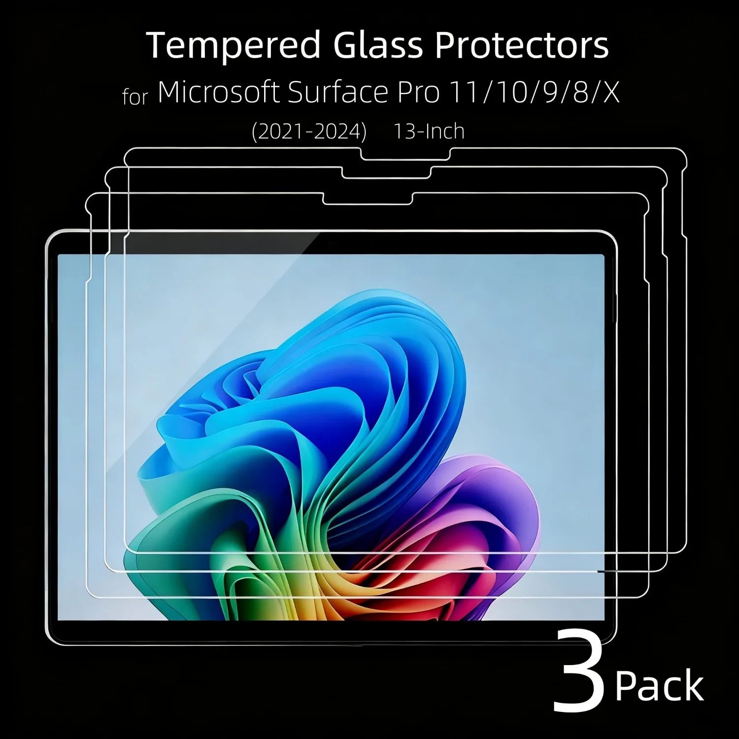

3 Pack Glass Films for Surface Pro11 Pro10 Pro9 Tempered Glass Protector 13-inch 9H Anti Scratches for Surface Pro 11/10/9/8/X