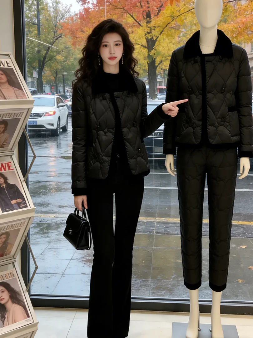 

Sli Bla Thiened Warm Cotton Jaet ort Quilted Outerwear Winter Clothes Korean Sle Small Size Commute Faion