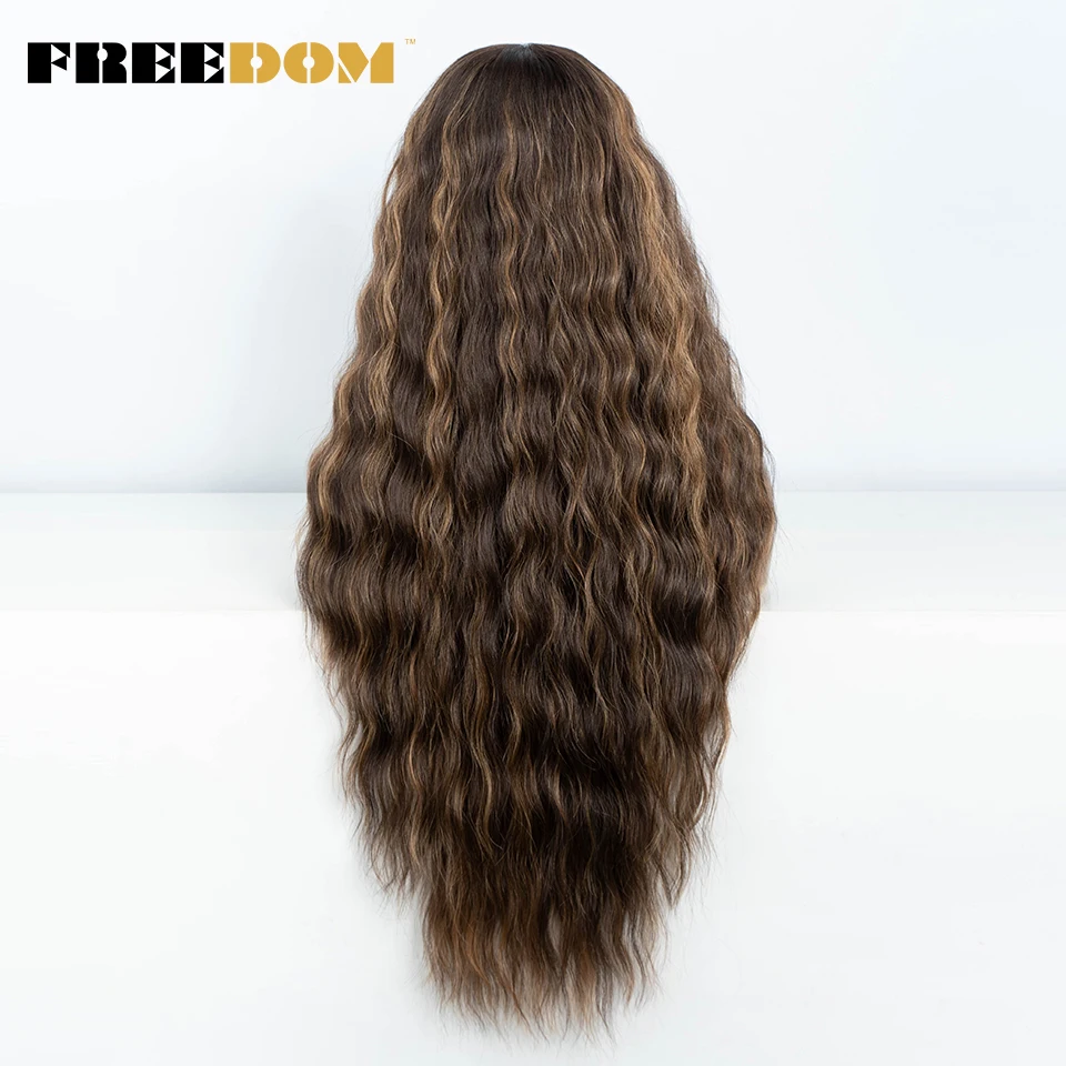 FREEDOM Synthetic Lace Frontal Wigs For Women 30 Inch Curly Wavy Ombre Highlight Ginger Lace Wigs Heat Resistant Cosplay Wigs