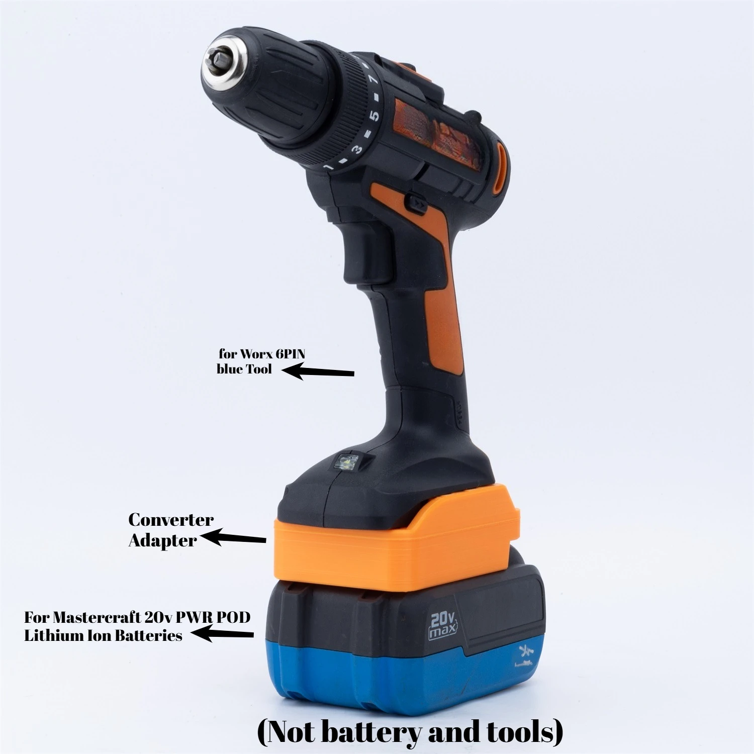 

Batteries Converter Adapter For Mastercraft 20v PWR POD Lithium Ion To Worx 6PIN blue Tooll(Not battery and tools)
